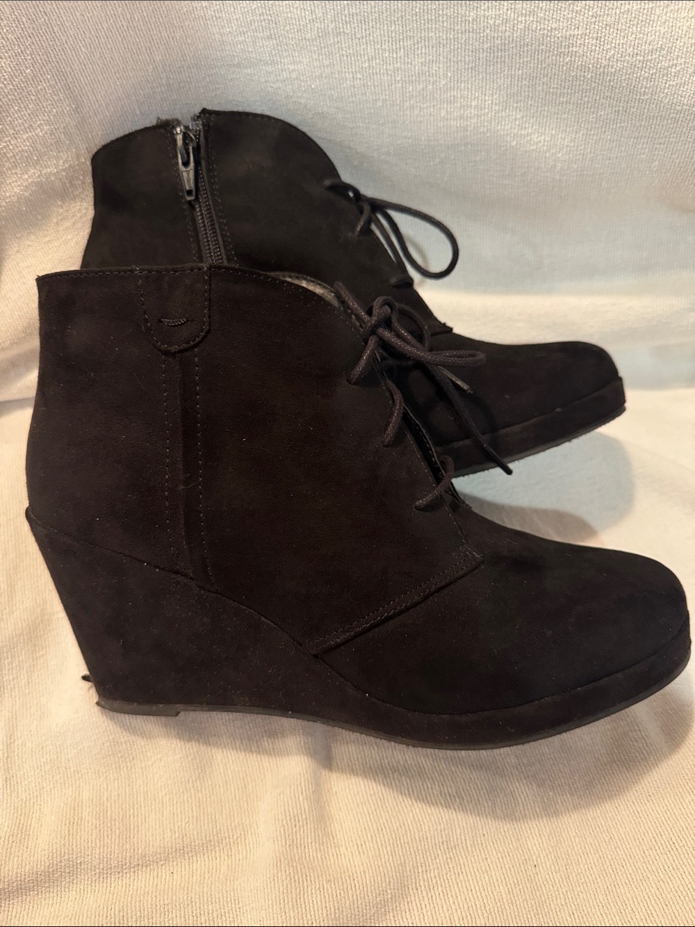 Merona Black Suede Lace-Up Side Zip Wedge Ankle Booties  - Womens Size 9